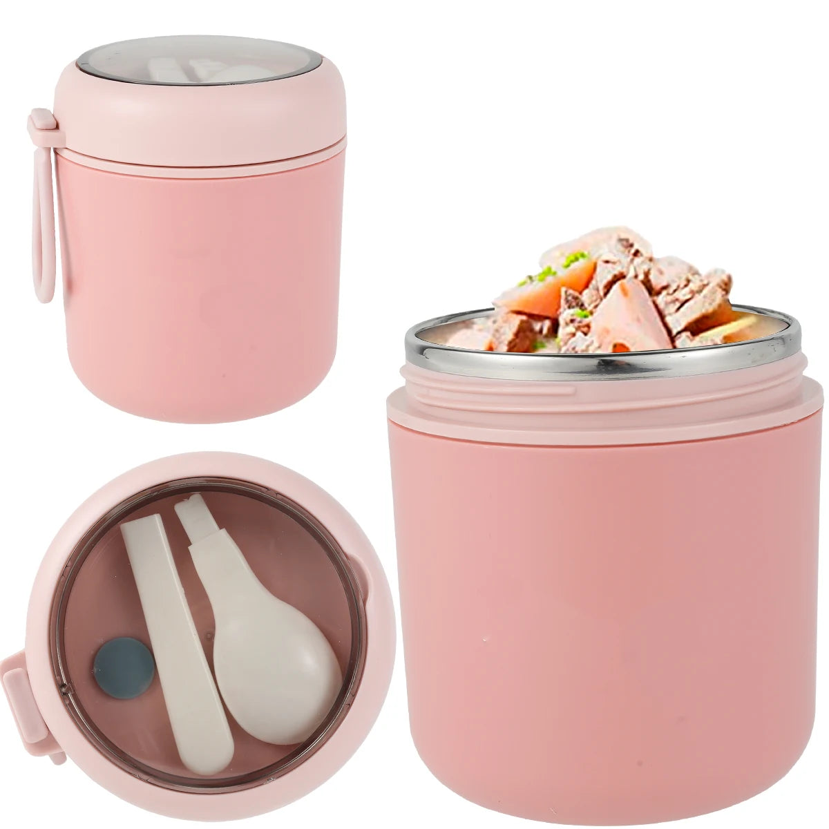 Récipient alimentaire isotherme sous vide pour aliments chauds en acier inoxydable 304 avec cuillère pliable et poignée, thermos portable pour le bureau et le travail