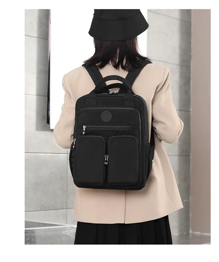 Fashion Multi-pocket Woman's Backpack Soft Handle Solid Color Nylon Travel Backpack Lightweight Casual School Backpacks
