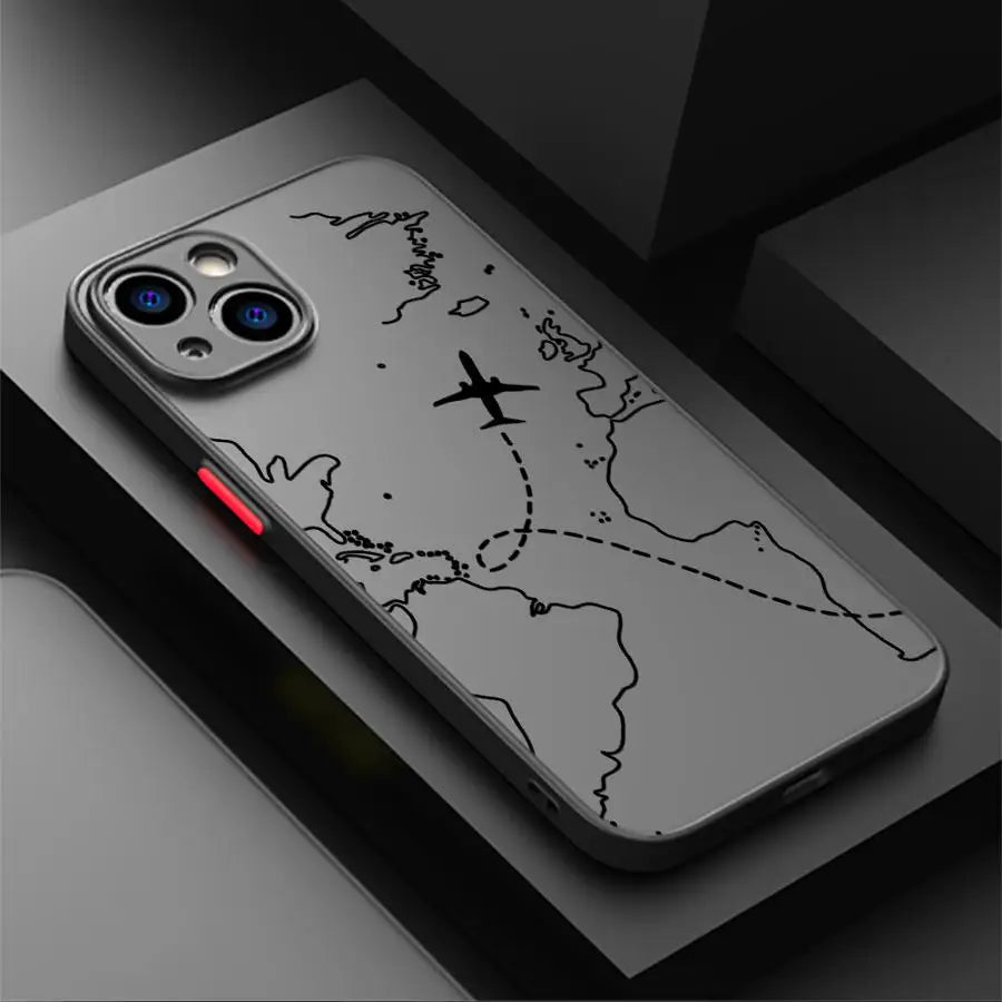 Linie Flugzeug Topographische Rücken Handyhülle für iPhone 14 XS 7 8 15 Plus 13 Mini 16 Pro Max 12 17 Air 16e 11