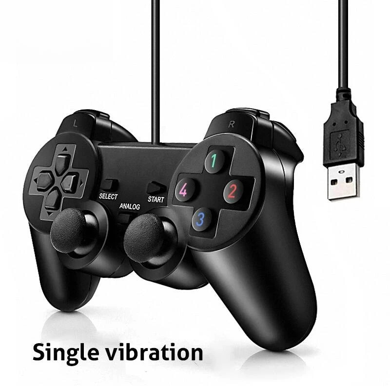 Manette de jeu USB filaire avec double vibration analogique pour console PS2 PlayStation 2 PC, prête à l'emploi