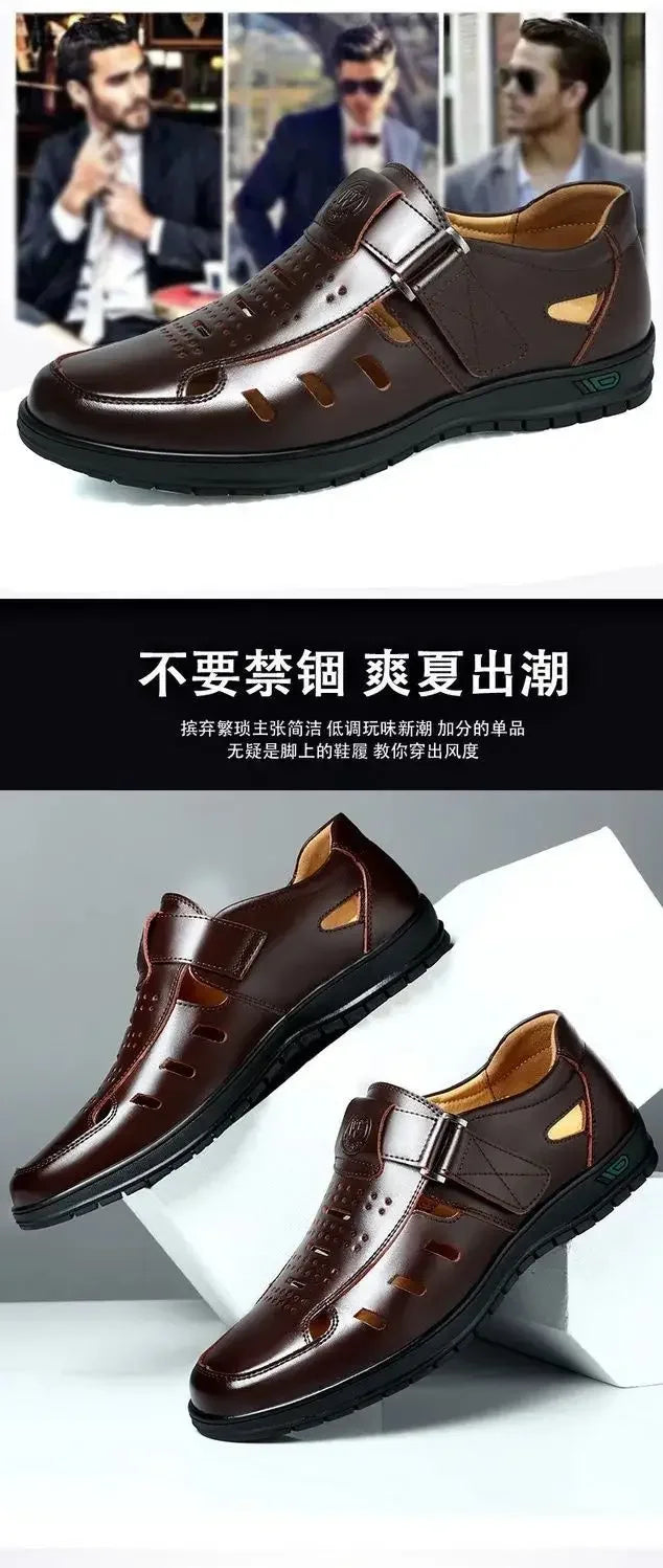 Sandales Homme en Cuir Véritable Chaussures Décontractées Respirantes d'Été pour Homme Sabots à Enfiler Extérieur Antidérapantes Faites à la Main Sandales