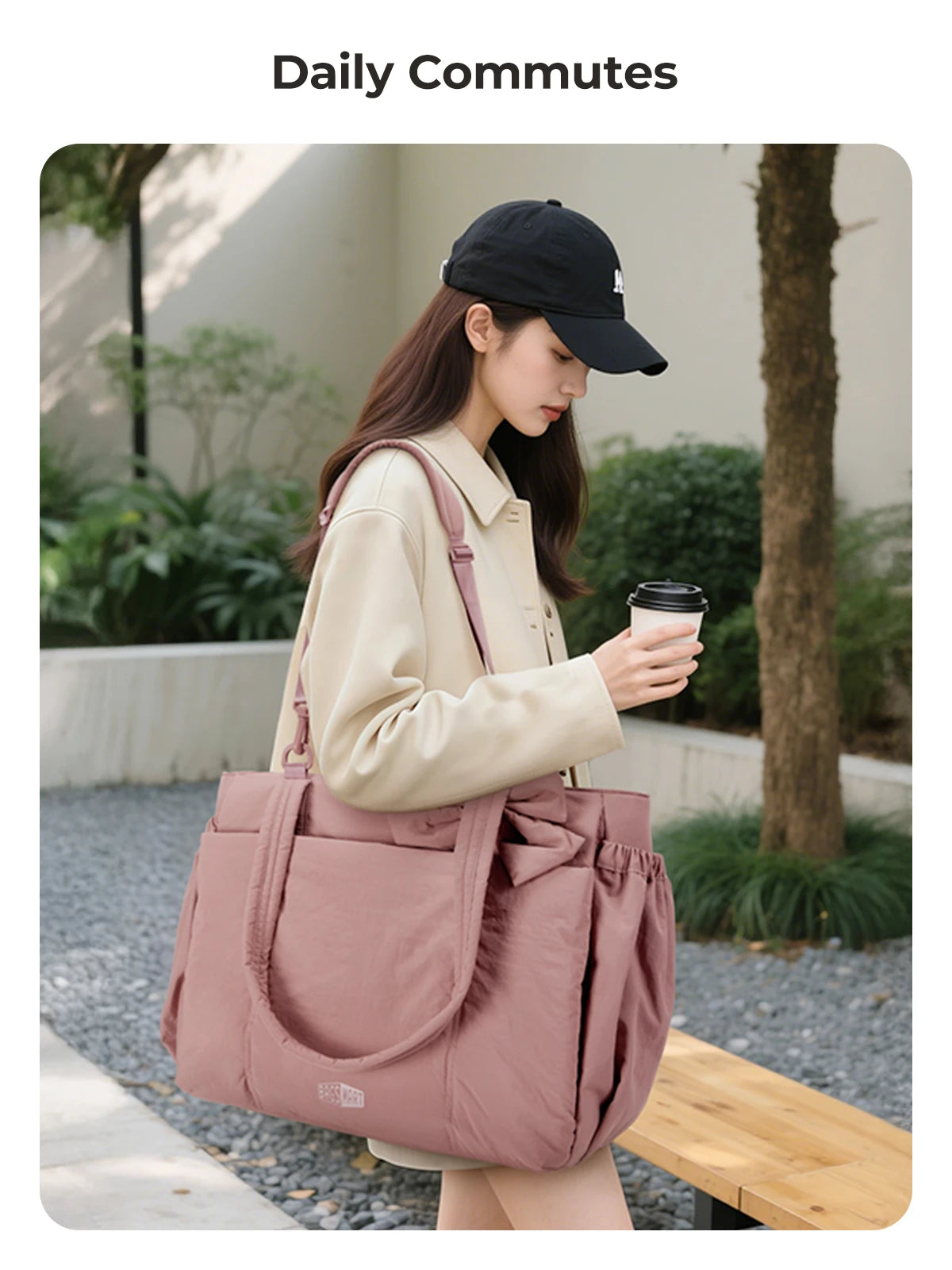 BAGSMART Sac fourre-tout trois tailles avec plusieurs poches, sac à main gonflé, sac à bandoulière décontracté, sac fourre-tout grande capacité
