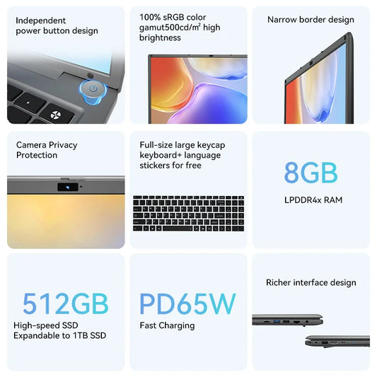16-Zoll-Laptop mit Intel Core i5 1240P 2,5K IPS-Display Windows 11 Notebook Tragbares Adreamer Laptop 16GB RAM 1TB ROM SSD