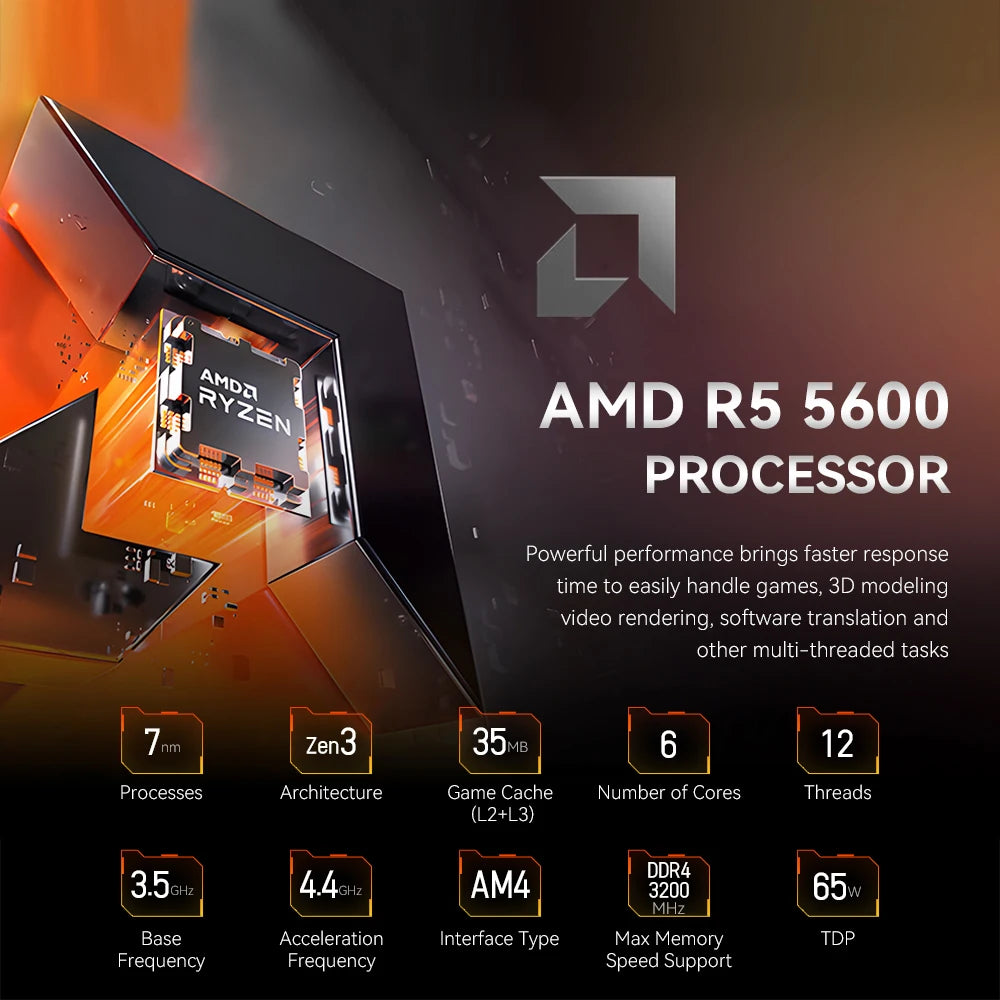 RSION Gaming PC AMD R5 5600 CPU RTX5060 32G RAM 1TB SSD Desktop Game Computer Sea View Room Assembled PC Gamer Full