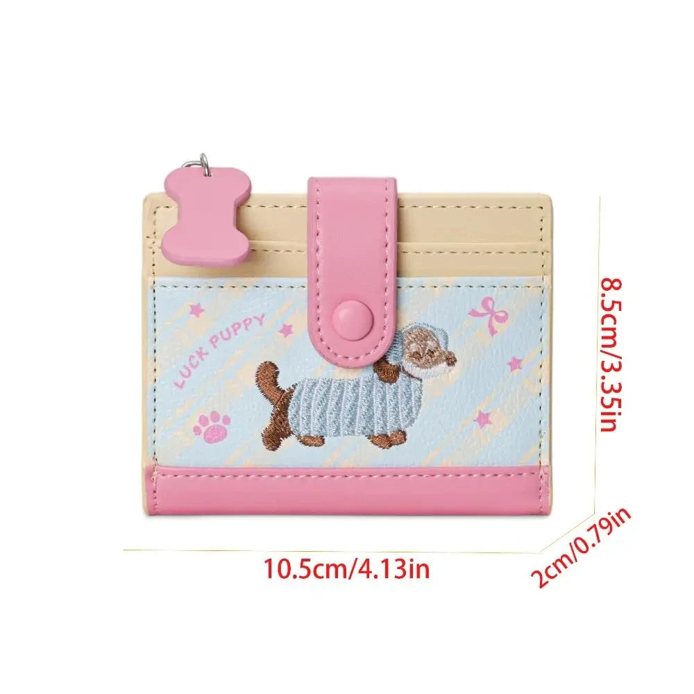 Lässiger koreanischer Stick-Stil Dackel Niedlicher kleiner Geldbeutel Cartoon-Kartenhalter mit mehreren Fächern kurze Clutch Münztasche