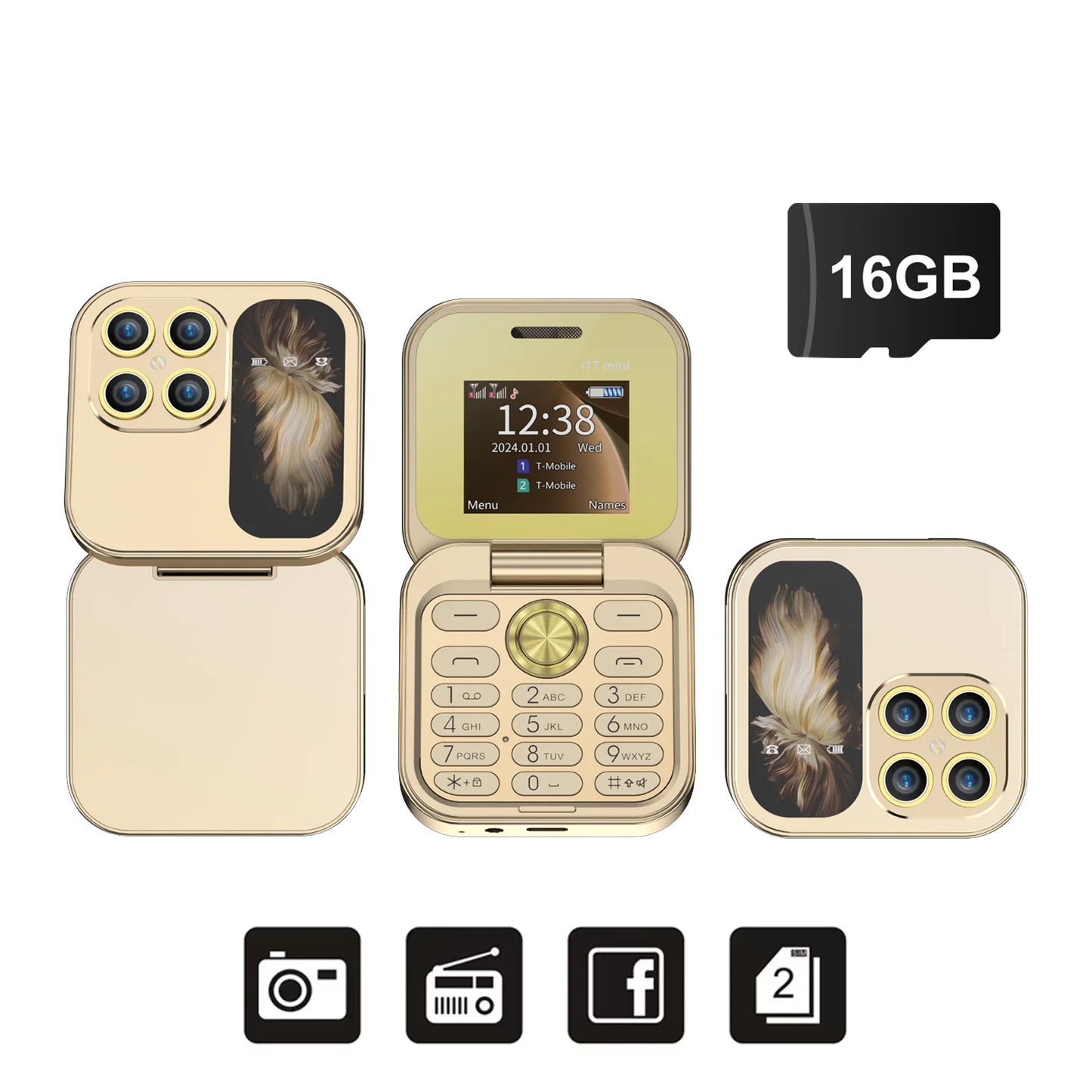 SERVO i17 Mini Flip Mobile Phone 2G Network 1.77inch Screen Dual SIM Flashlight Speed Dial FM Radio Small Fashion Foldable Phone