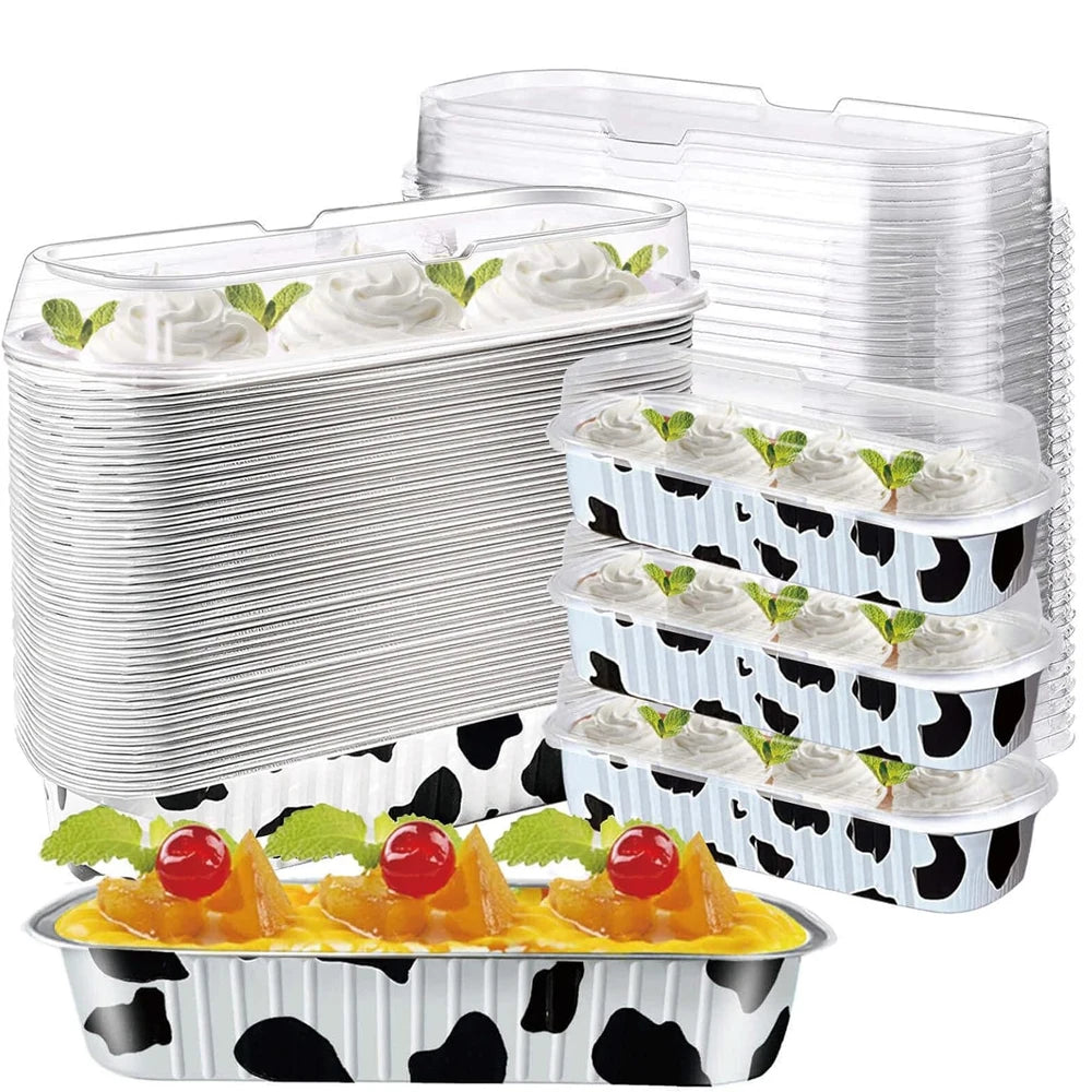 Mini Cake Pan with Lid Mini Baking Pan Aluminum Foil Long Baking Cup Disposable Aluminum Foil Bakaing Pan Brownie Cake Liner