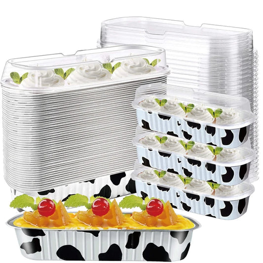 Mini Cake Pan with Lid Mini Baking Pan Aluminum Foil Long Baking Cup Disposable Aluminum Foil Bakaing Pan Brownie Cake Liner
