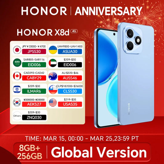 Neue globale Version HONOR X8d 4G 8GB+256GB 6,77 Zoll AMOLED Display 108MP Hauptkamera 7000 mAh 45W SuperCharge Dual SIM Android 16
