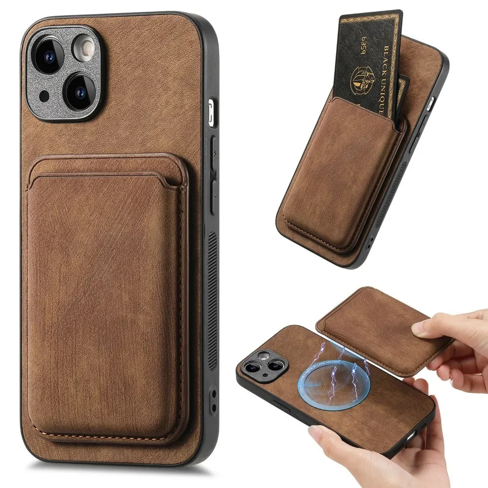Vintage-Lederhülle mit abnehmbarem magnetischem Kartenhalter für iPhone 17 Air 16e 16 Pro Max 15 14 Plus 13 12 11