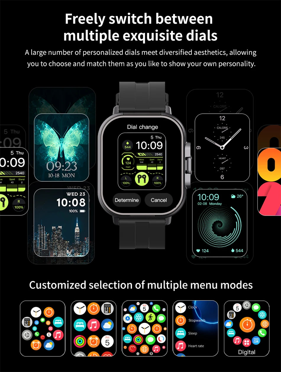 Montre connectée TWS 2 en 1 avec écouteurs, montre de sport, oreillette Bluetooth, montre d'appel, moniteur de santé pour hommes, NFC, montre intelligente pour femmes, écouteurs