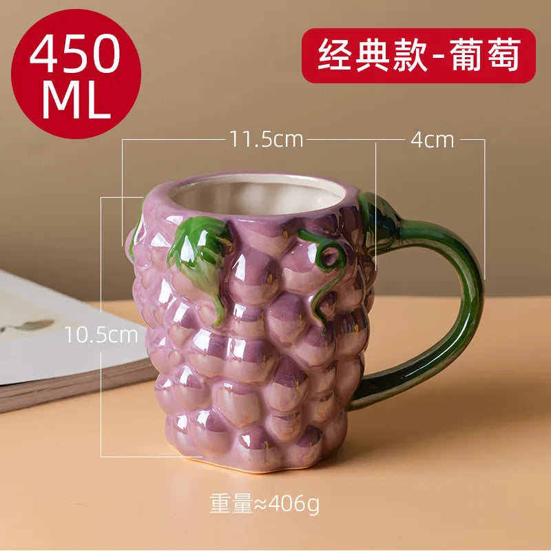 Dreidimensionale Frucht-Porzellan-Kaffeetasse Große Kapazität Apfel-Erdbeer-Tasse Zuhause Nachmittagstee Dessert Tee Tasse Paar Tasse