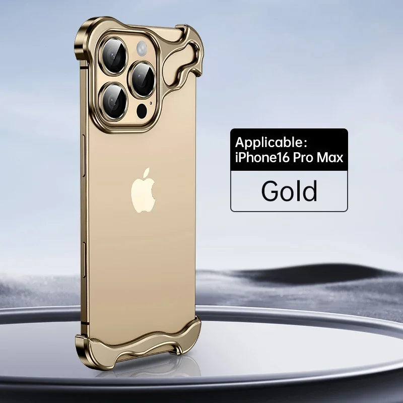 Unregelmäßige Metallstoßfänger Handyhülle für iPhone 17 16 15 14 13 12 Pro Max Plus Linsenfilmschutz Nackte Aluminium Stoßfeste Abdeckung