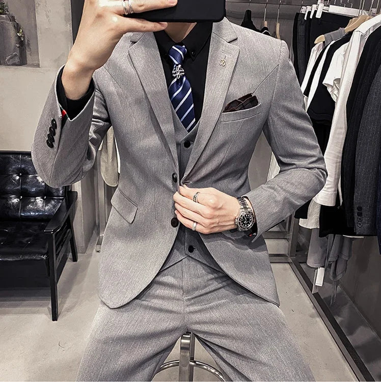 S-7XL (Jacke+Weste+Hose) Mode-Boutique Gitter Anzug Formeller Business Herren Anzug 3-teiliges Set Bräutigam Hochzeitskleid Karierter Anzug Showbühne