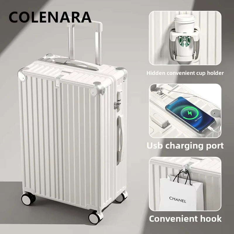 COLENARA 20"22"24"26 Zoll hochwertiger Koffer USB-Ladefunktion Boarding Box Multifunktionaler Trolley-Koffer Handgepäck Reisegepäck