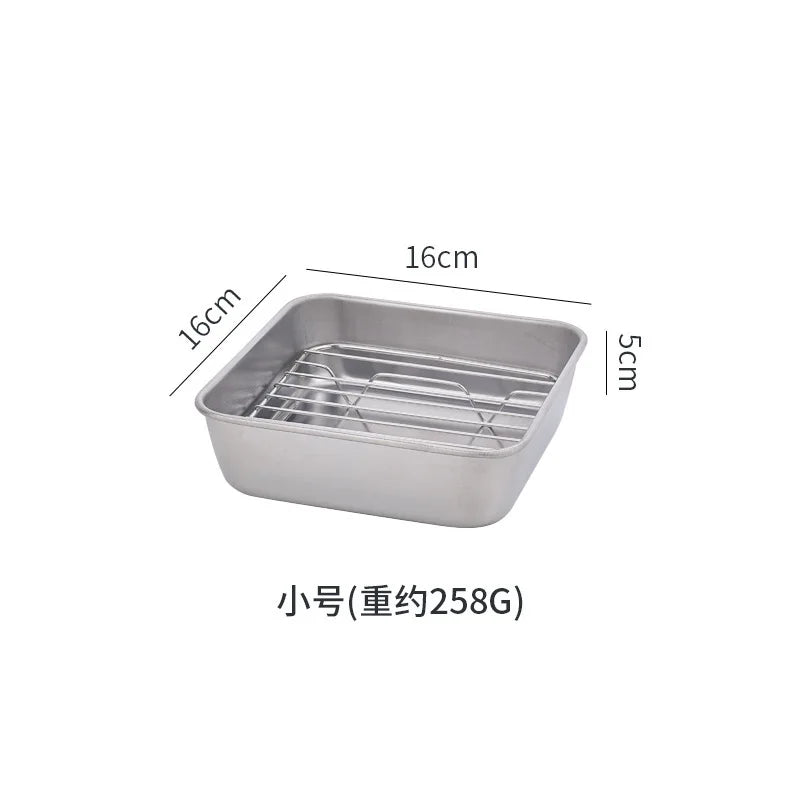 Square Stainless Steel Deepening Baking Tray Nonstick Cookie Bread Fruit Storage Plate with Grid Draining Dish Kitchen Utensils