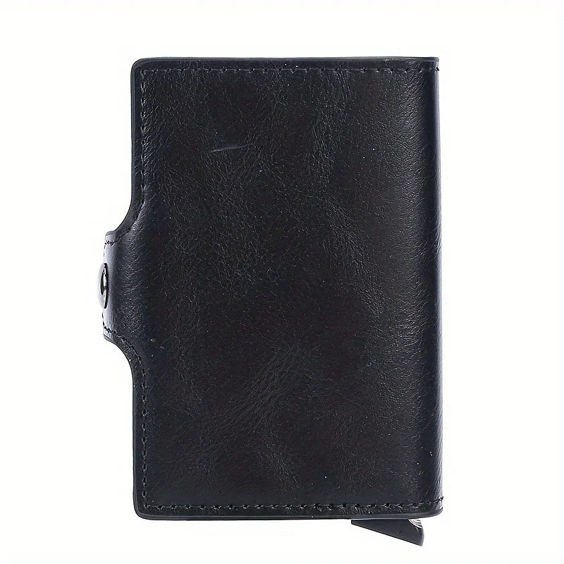RFIDShieldPULather Automatic Pop-up Card Clamp,Double Aluminum Alloy Credit Card Wallet,With More than One Card Slots