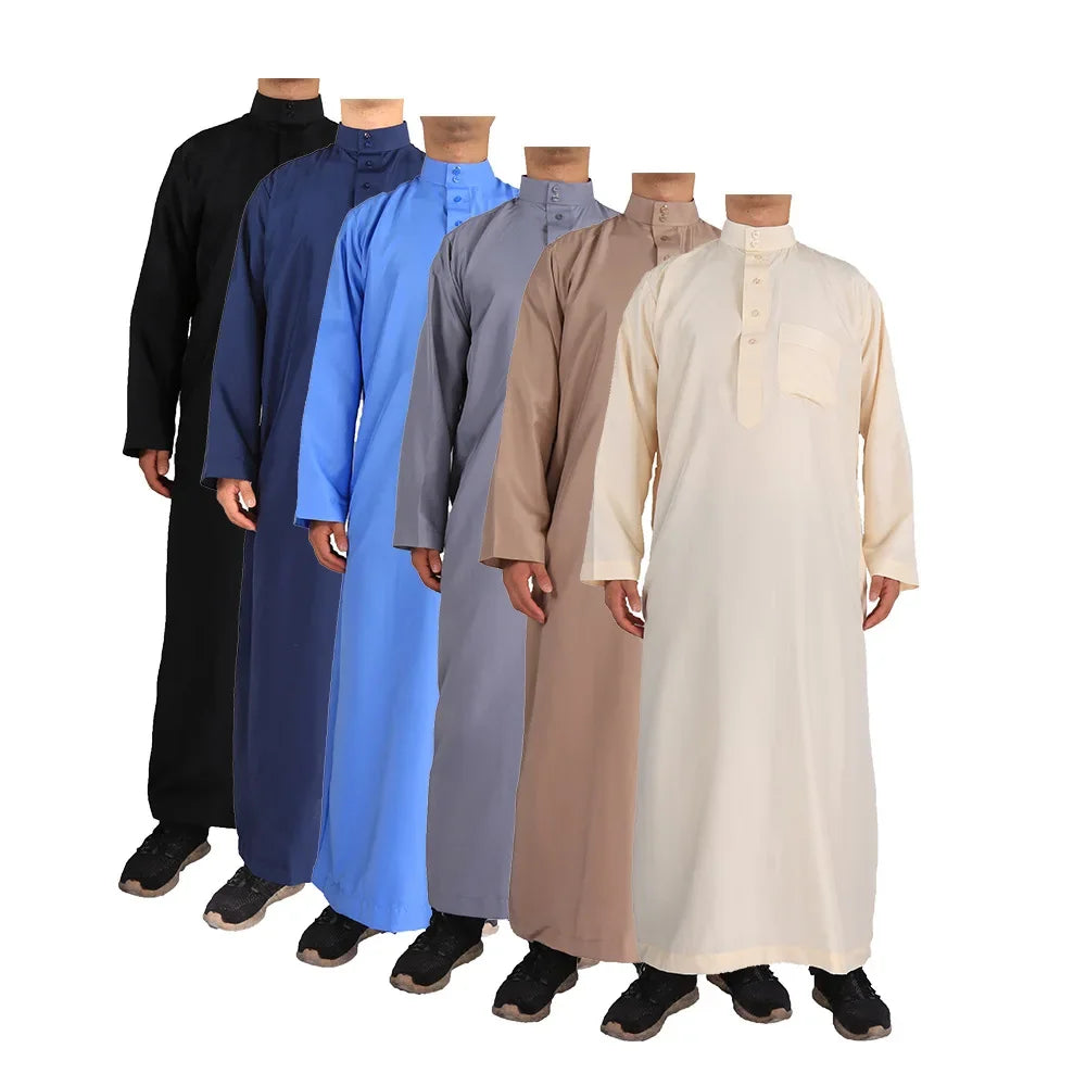 Neu 2025 Naher Osten Muslim Männer Kleid Langarm Jubba Thobe Ramadan Eid Dishdasha Robe Muslimisch Islamische Kaftane Arabische Kleidung