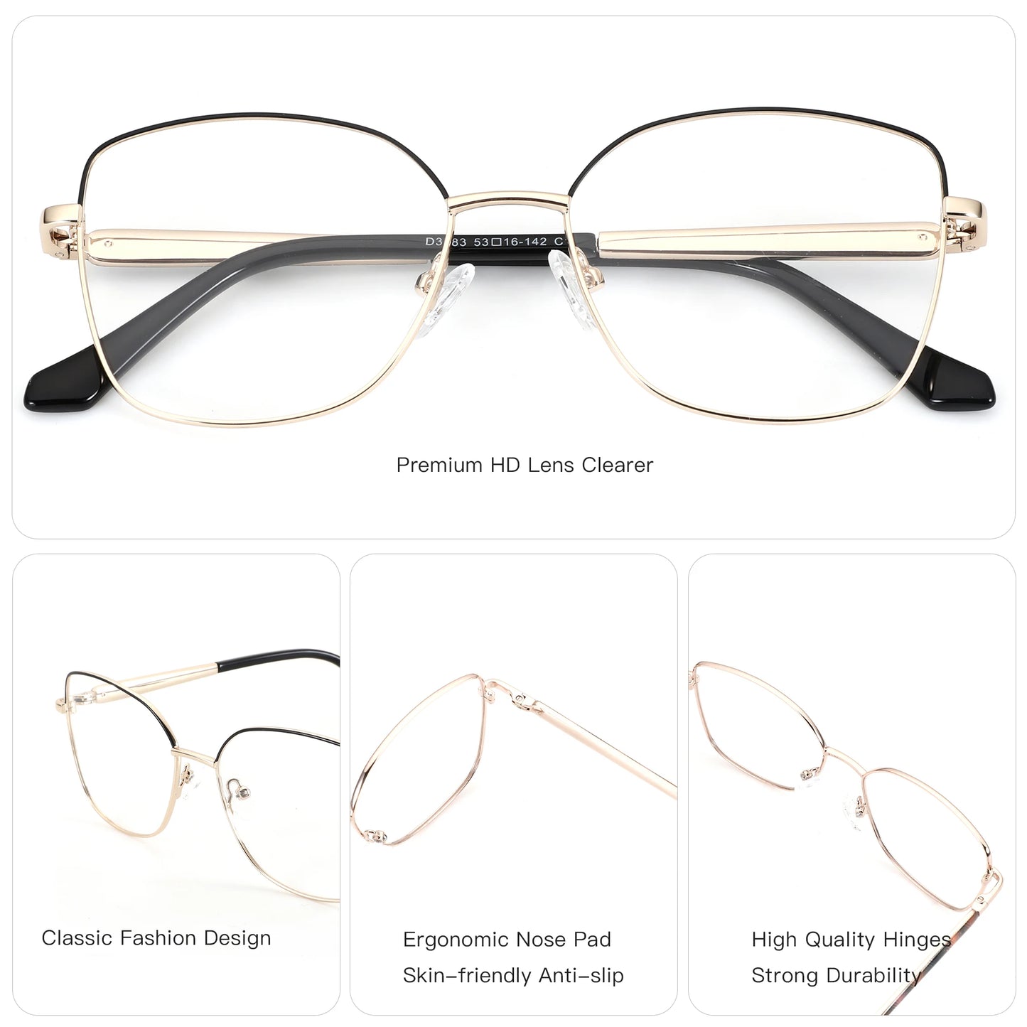 ZENOTTIC S Größe Modische Metall-Schmetterlings-Korrektionsbrille für Damen Gleitsicht-Mehrstärken-Optikgläser Myopie-Brille