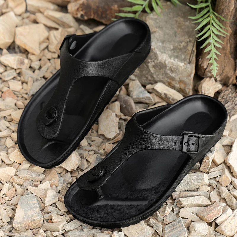 Men's casual simple buckle flat heel sleeve with clip on flip flops in large size