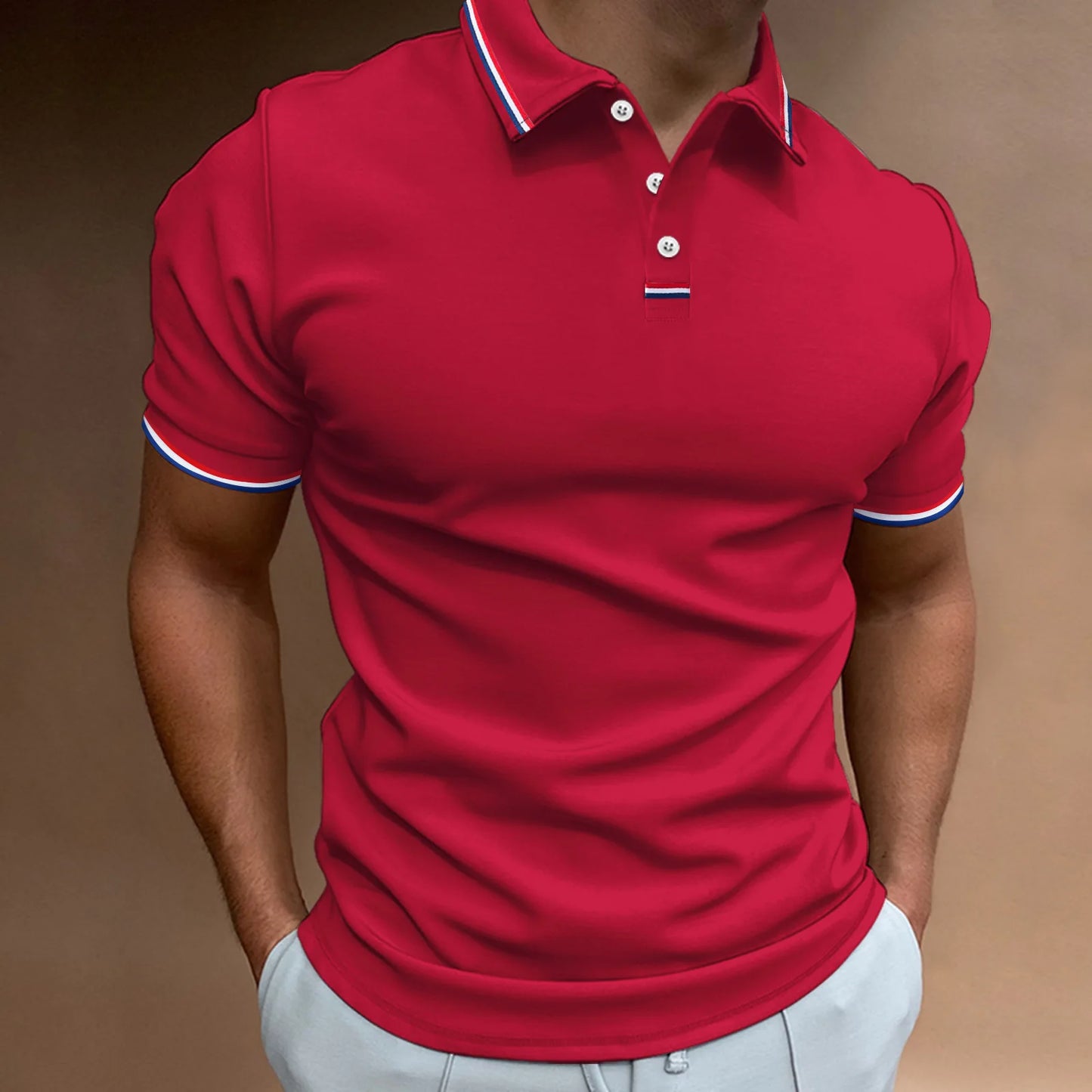Men's Quick-Drying Solid Color Polo Shirt Summer Elastic Collared Short-Sleeved Sports T-Shirt for Active Wear