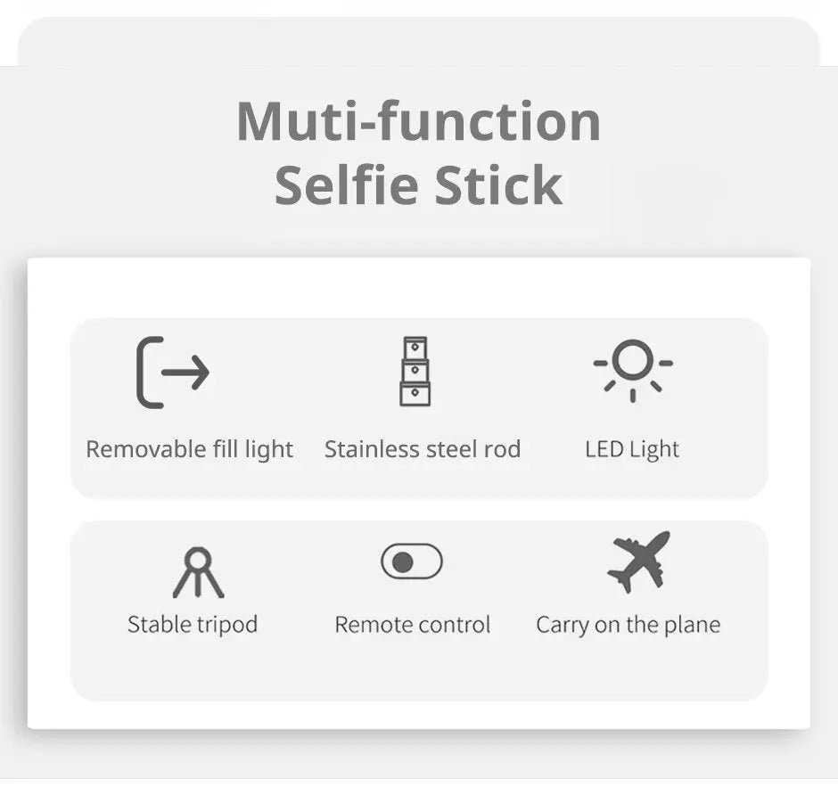 Wireless Bluetooth Selfie Stick Foldable Portable Tripods with Fill Light Shutter Remote Control For Smartphone Video Recording