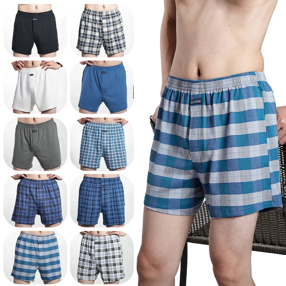 Herren reine Baumwolle Boxershorts Unterwäsche Hohe Taille Große Unterhose Lässiges Karo Übergröße Aro-Hose Pyjamahose für Zuhause M-3XL
