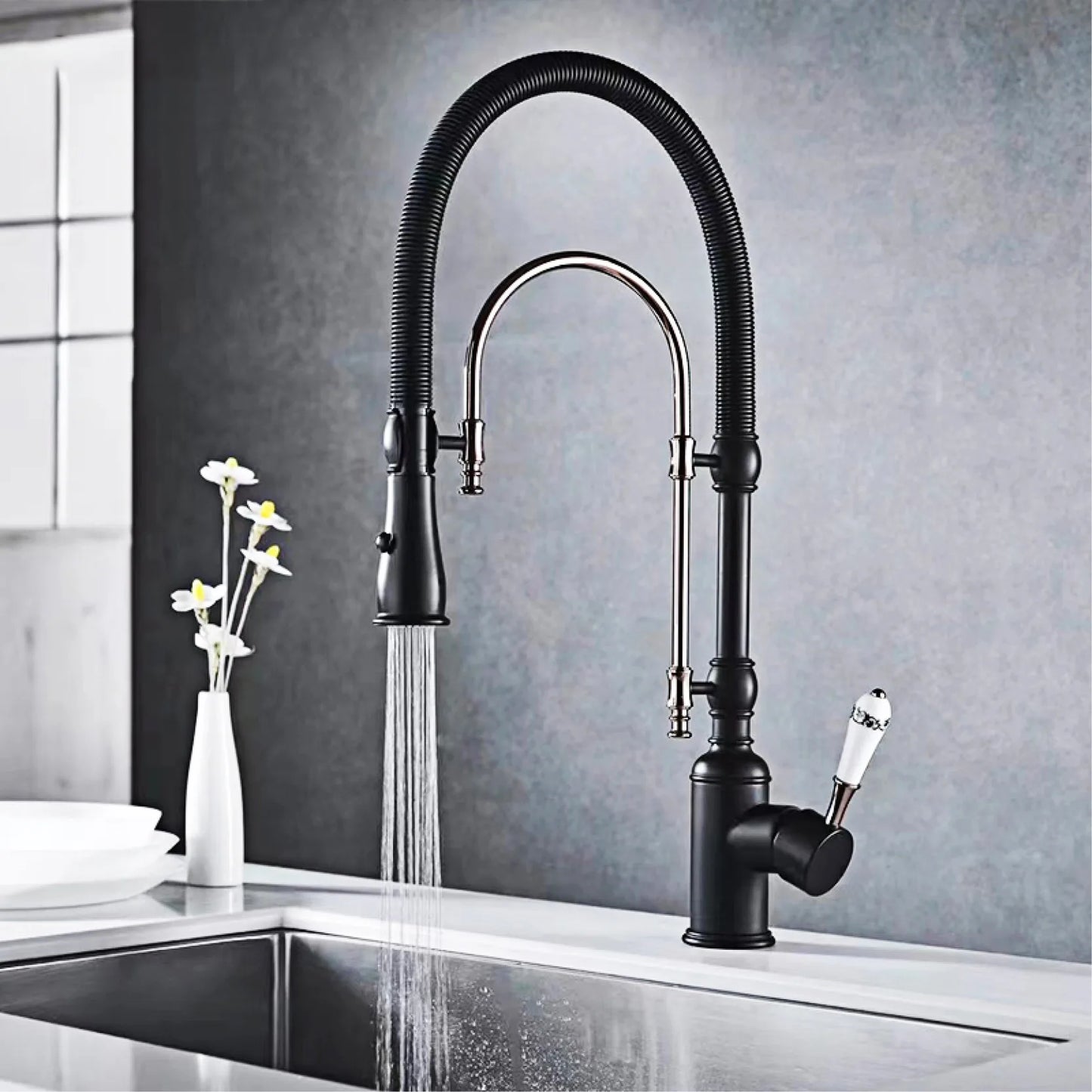 Mitigeur de cuisine AITANA de luxe en laiton doré, design rétro, monocommande double contrôle chaud et froid, 2 fonctions