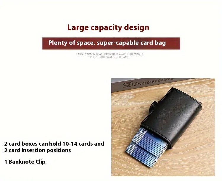 RFIDShieldPULather Automatic Pop-up Card Clamp,Double Aluminum Alloy Credit Card Wallet,With More than One Card Slots