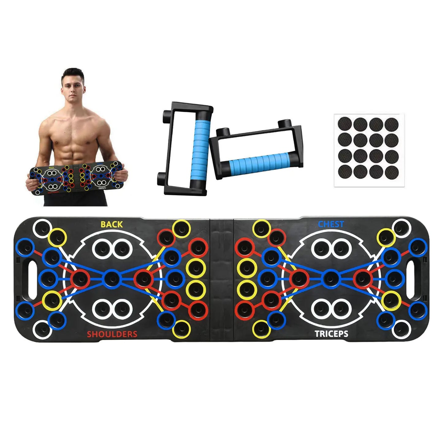Tragbares multifunktionales Liegestützbrett-Set mit Griffen, faltbares Fitnessgerät für Brust-, Bauch-, Arm- und Rückentraining