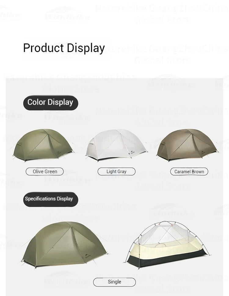 Naturehike Mongar UL BASE PRO 123 People Tent Trekking Backpacking Shelter Tent 20D Nylon Waterproof Ultralight Outdoor Camping