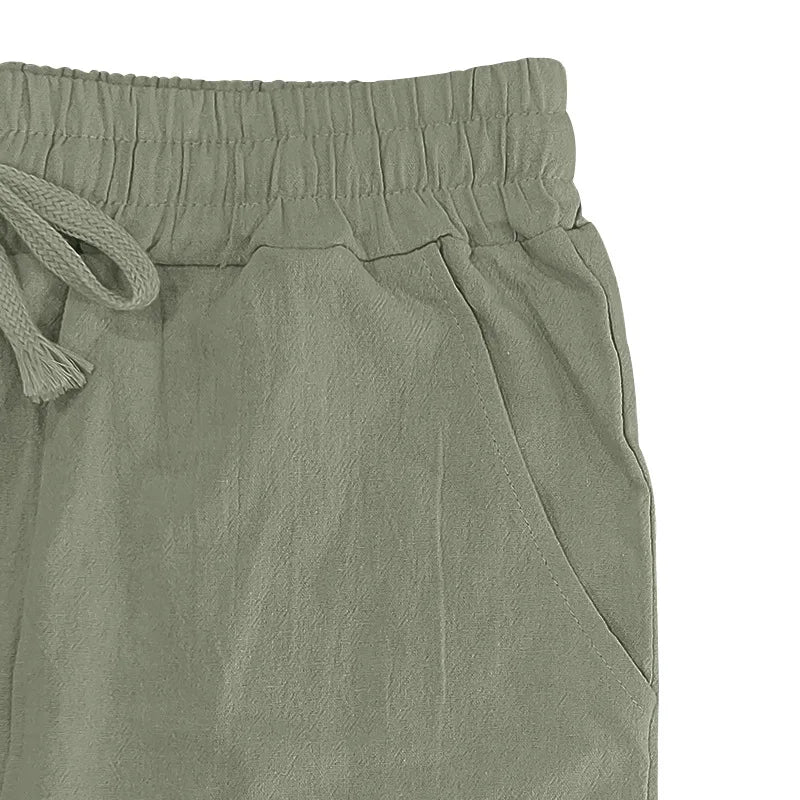 2024 neue Baumwoll-Leinen-Hose für Herren, große Größe, lässig, einfarbig, Schnürung