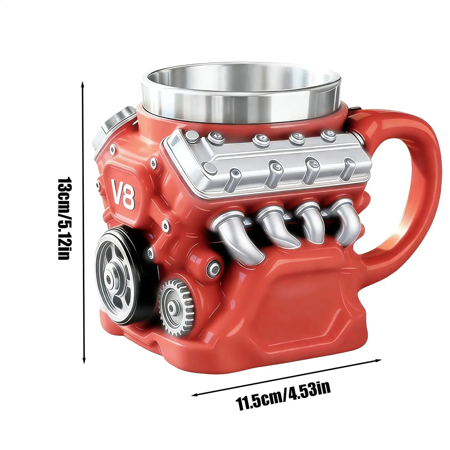 Kaffeetasse Mechanische Tasse Edelstahl V8 Motor Reisebecher für Kaffee für Männer Autoenthusiasten Valentinstag Geburtstag