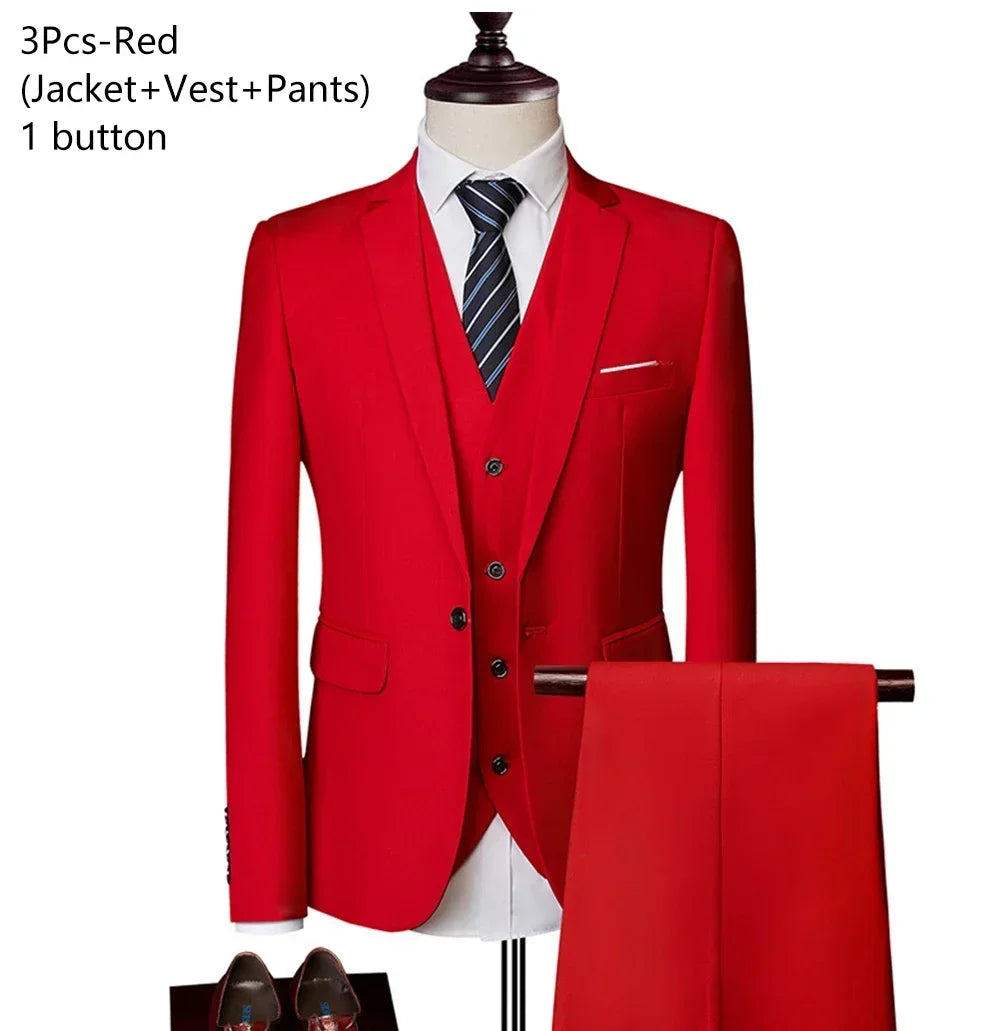 Suits For Men 3 Pieces Set Elegant Wedding  Fashion Classic Full Jackets Vest Pants Blazers Outfit 2025 Formal Costume