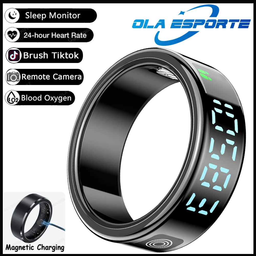 New LED Display Screen Smart Ring 5ATM Waterproof Heart Rate Sleep Multi Function Fitness Sports Rings Pedometer Men's women's