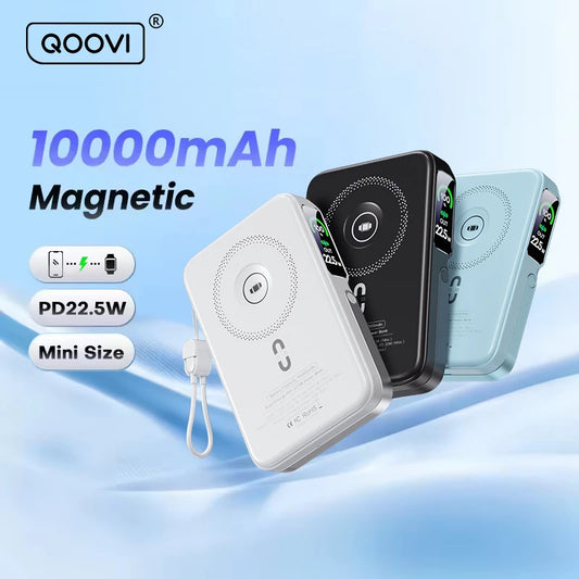 QOOVI Qi2 10000mAh kabellose Powerbank PD20W Schnellladung externer Akku tragbares Ladegerät für iPhone Samsung iWatch Airpod
