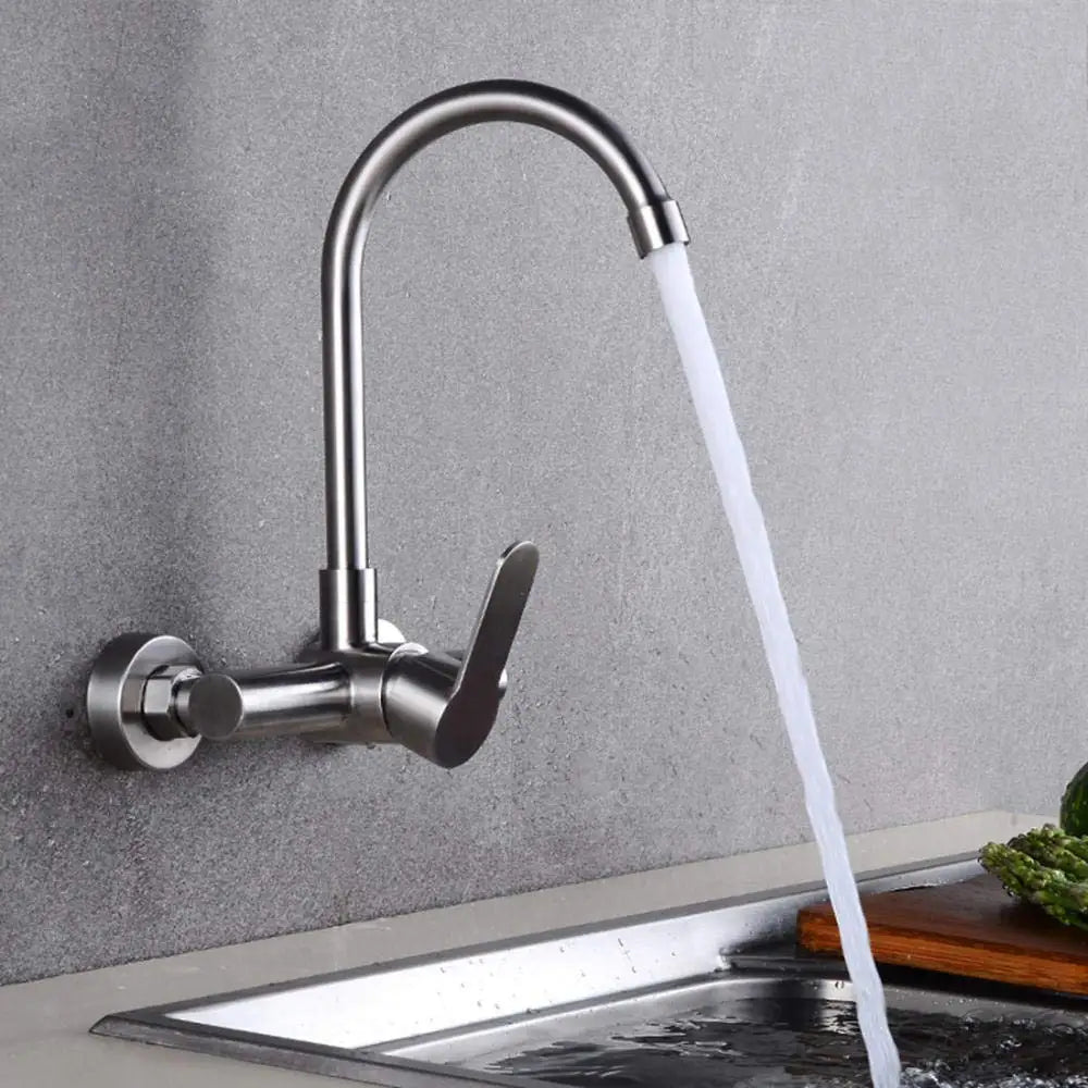 Edelstahl Doppel Loch Wand montiert Kalt- und Warmwasserhahn Balkon Drehbare Küchenarmatur Torneiras De Cozinha Batidora