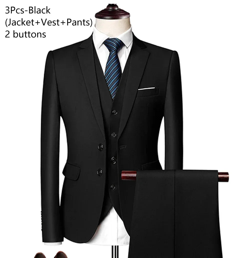 Suits For Men 3 Pieces Set Elegant Wedding  Fashion Classic Full Jackets Vest Pants Blazers Outfit 2025 Formal Costume