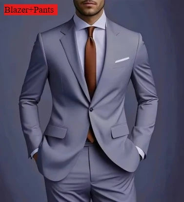 (Jacke + Hose) 2025 Neuer luxuriöser, eleganter Herrenanzug, 2-teiliges Set, modisch, koreanisch, lässig, Slim Fit, für Gesellschaft, Bräutigam, Hochzeit, Smoking