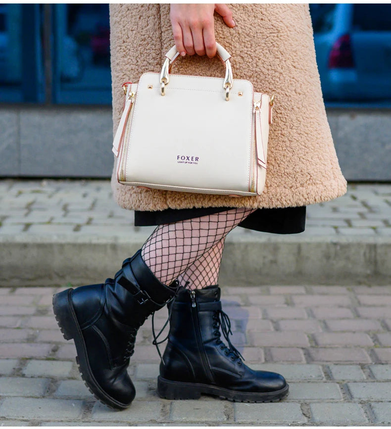 FOXER Spaltleder Damen Umhängetasche Elegante Handtasche 2026 Neue Große Damen Tragetasche Luxuriöse Designer Umhängetasche