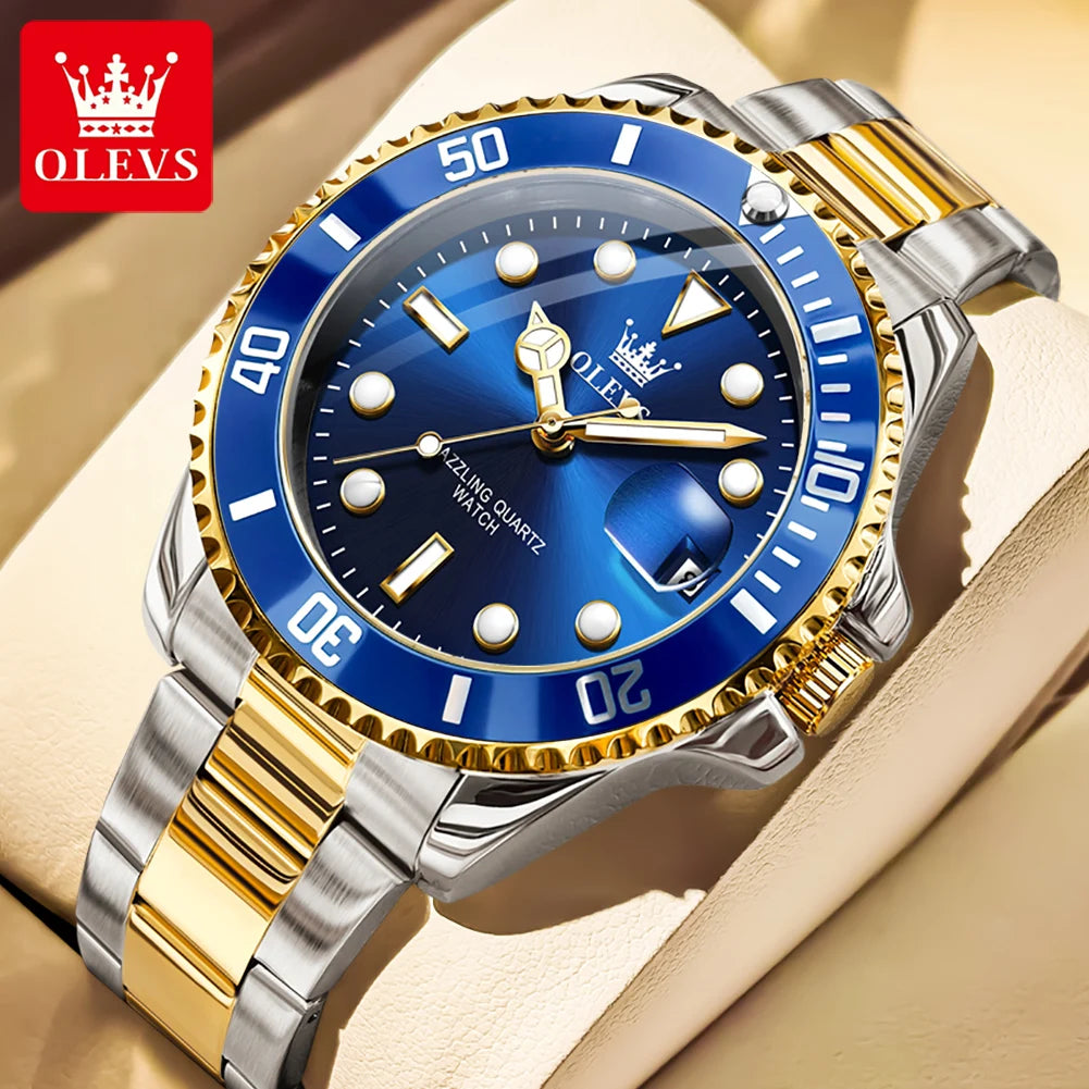 OLEVS 5885 Montre homme Marque originale Étanche Montre à quartz Bracelet en acier inoxydable Date automatique Montres cadeaux pour homme