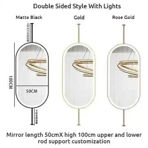 Miroir ovale de salle de bain en métal doré, miroir mural créatif avec LED, miroirs décoratifs, accessoires de décoration intérieure
