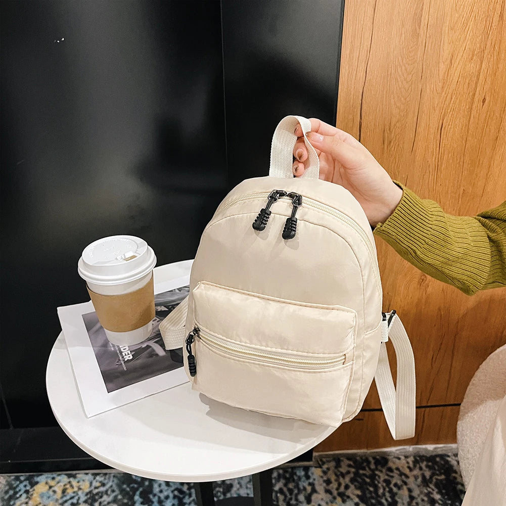 Fashion Uni-Farbe Rucksack Damen Nylon Ranzen Preppy Stil Mini-Rucksäcke