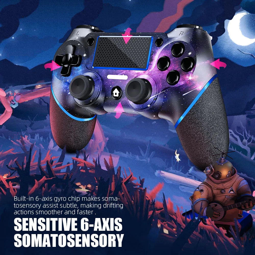 AceGamer Wireless Gamepad für PS4 Controller, mit USB-C-Kabel/Doppelmotoren/6-Achsen-Gyroskop/3,5-mm-Audiobuchse/Touchpad-Funktion