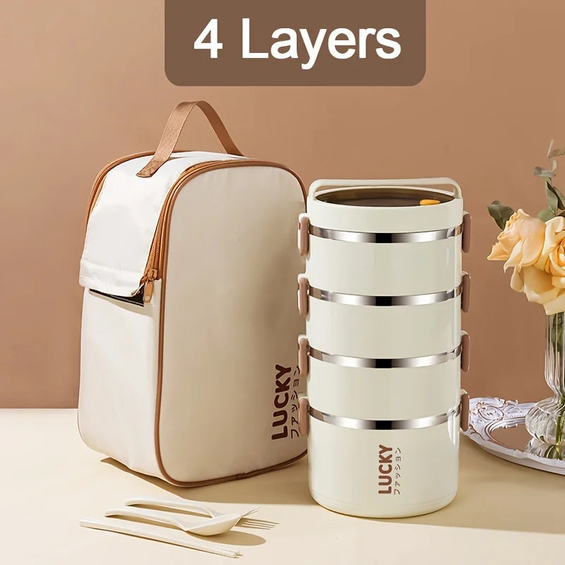 large-capacity stainless steel lunch box with a thermal lunch bag – a heat-sealed lunch box for use in schools, during camping
