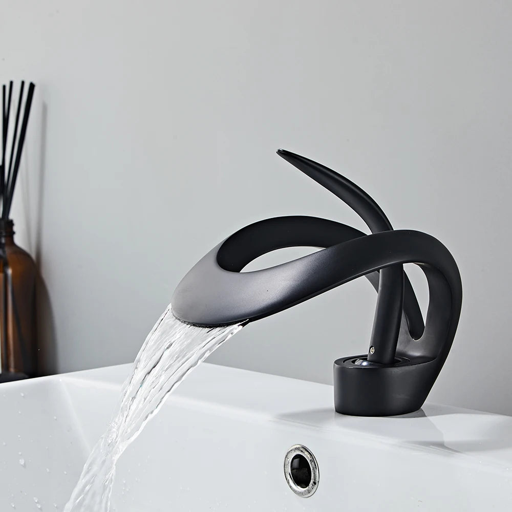 Robinet de lavabo doré/blanc, robinet de salle de bain noir, mitigeur de lavabo créatif en laiton gris, robinet de lavabo cascade chaud et froid