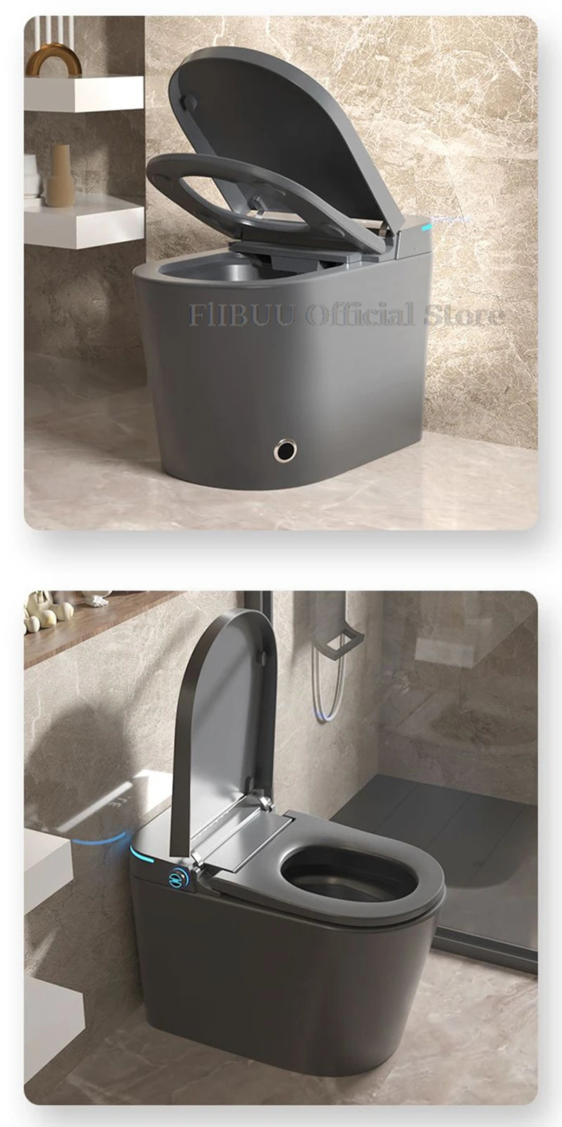 Verlängerte One-Piece Smart Bidet-Toilette Eingebauter Wassertank Unabhängig vom Wasserdruck Display Warmwasser Fußsensor