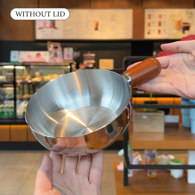 1 mini-casserole en acier inoxydable avec poignée en bois, compacte et multifonctionnelle pour chauffer le lait, frire les œufs, pour la maison et la cuisine