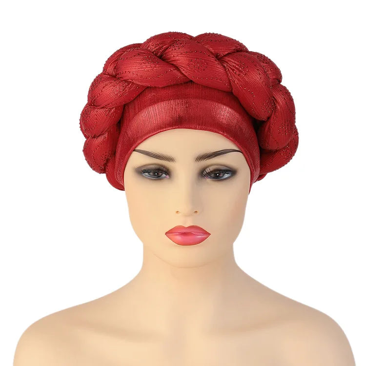 Bandeau africain tressé à diamants faits à la main Turban Femme Voiles de tête Pré-noués Foulard Bonnet Chapeau de mariage nigérian