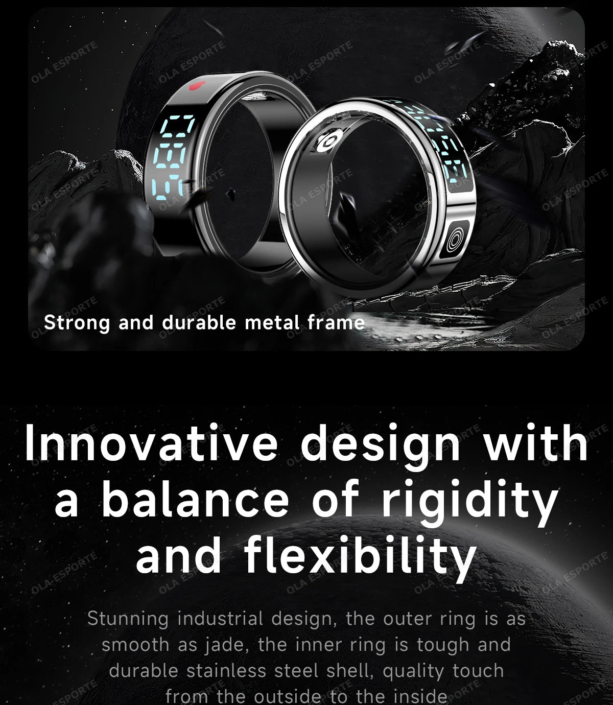 New LED Display Screen Smart Ring 5ATM Waterproof Heart Rate Sleep Multi Function Fitness Sports Rings Pedometer Men's women's